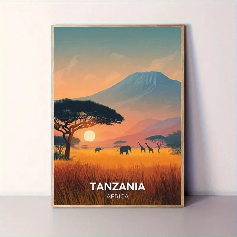 Tanzania Africa Vibrant Minimalist Sunset Travel Poster Print Wall Art