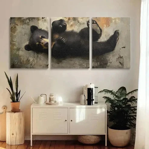 3pcs Bear Design with Golden Accents Art Set Canvas Unframed - High Quality Print 100% Australian Made Wall Canvas - Bella Home Decor