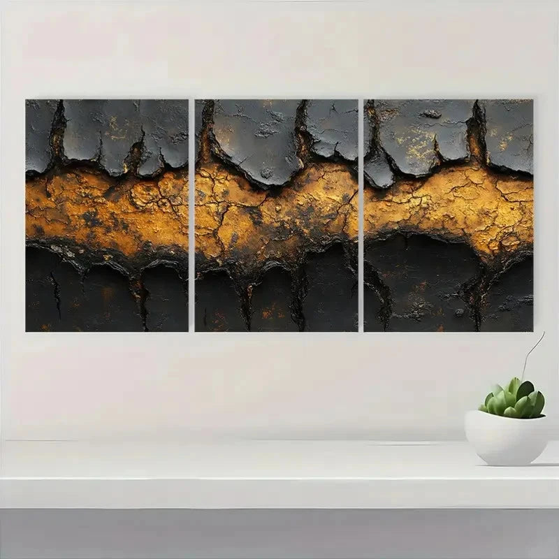 3pcs Deep Amber Golden & Black Brown Tree BT    Wall Art Set Canvas Framed 60x90cm - High Quality Print 100% Australian Made Wall Canvas Ready to Hang - Bella Home Decor