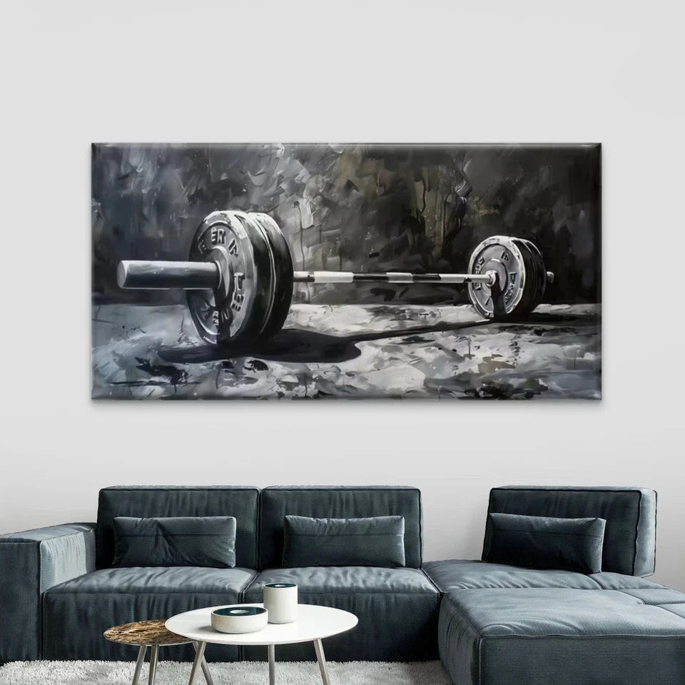 Black & White Weightlifting Wall Art Canvas Office Home Room Framed 120x60cm