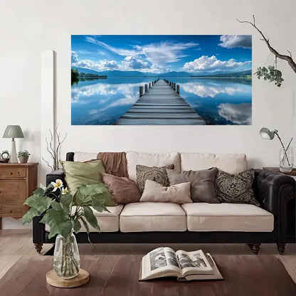 Wooden Dock Reflection Lake Wall Art Canvas Office Home Room Framed 120x60cm