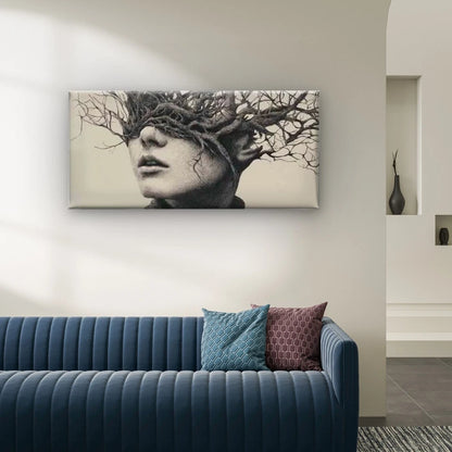 Portrait of a Face with Tree Wall Art Canvas Office Home Room Framed 120x60cm