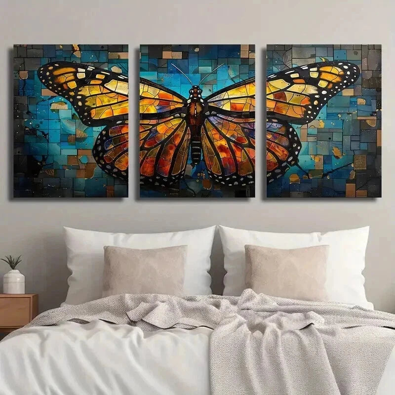 3pcs Vibrant Butterfly Abstract Colorful Perfect Wall Art Set Canvas Framed 50x70cm - High Quality Print 100% Australian Made Wall Canvas Ready to Hang - Bella Home Decor