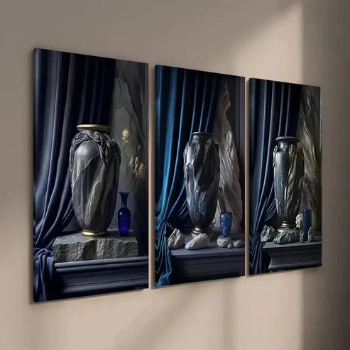 3pcs Tone Vase Art Blue Vase Plant Wall Art Set Canvas Unframed - High Quality Print 100% Australian Made Wall Canvas