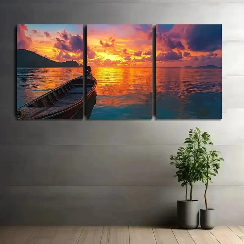 3pcs Sunset Golden Light on Distant Shore Metal Print Ready to Hang Art - Bella Home Decor
