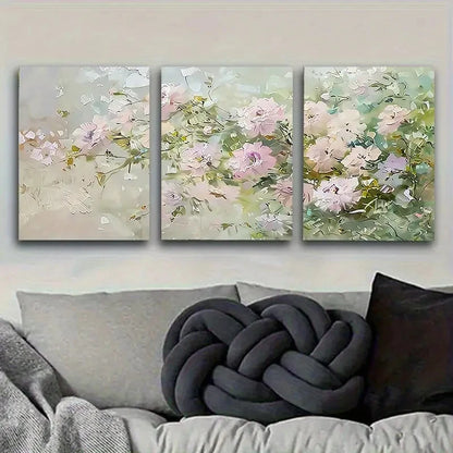 3pcs Soft Pink Blossoms Watercolor Wall Art Set Canvas Framed 50x70cm - High Quality Print 100% Australian Made Wall Canvas Ready to Hang