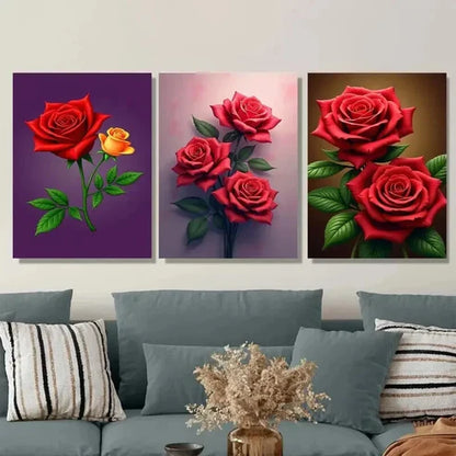 3pcs Beautiful Red Rose Elegant Floral Wall Art Canvas Unframed - High Quality Print 100% Australian Made Wall Canvas - Bella Home Decor
