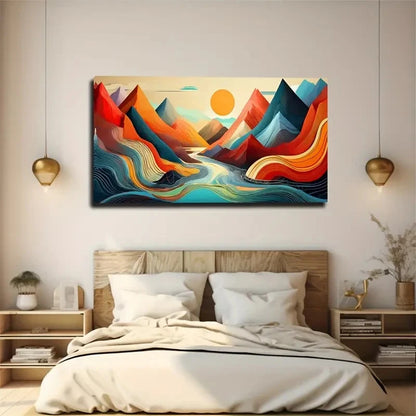 Vibrant Abstract Mountain Wall Art Canvas Office Home Room Framed 120x60cm