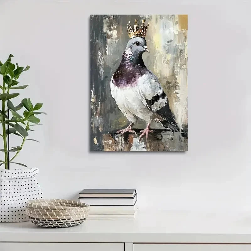 Painting Style with a Crown Pet Pigeon Painting 40x60cm Metal Print Ready to Hang