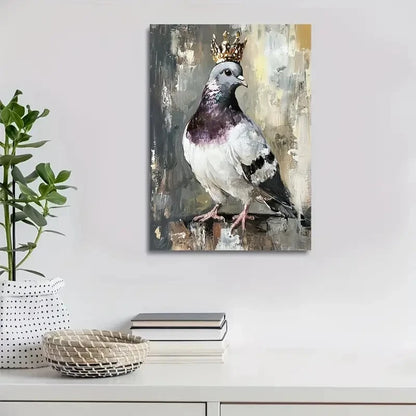 Painting Style with a Crown Pet Pigeon Painting 40x60cm Metal Print Ready to Hang