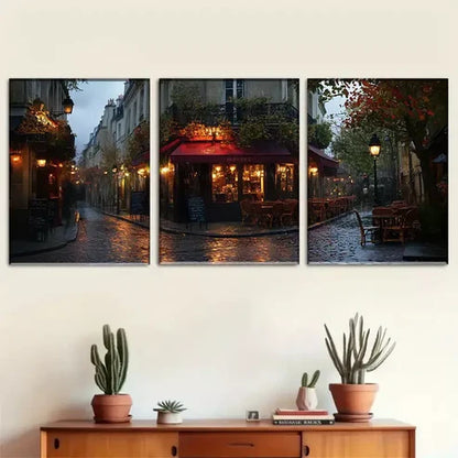 3 PCS Modern Beautiful Parisian Street Cafe Wall Art Set Canvas Unframed - High Quality Print 100% Australian Made Wall Canvas - Bella Home Decor