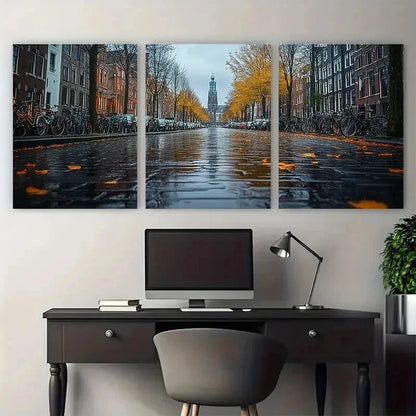 3pcs Amsterdam Bike Lined Black White Wall Art Set Canvas Framed 50x70cm - High Quality Print 100% Australian Made Wall Canvas Ready to Hang - Bella Home Decor