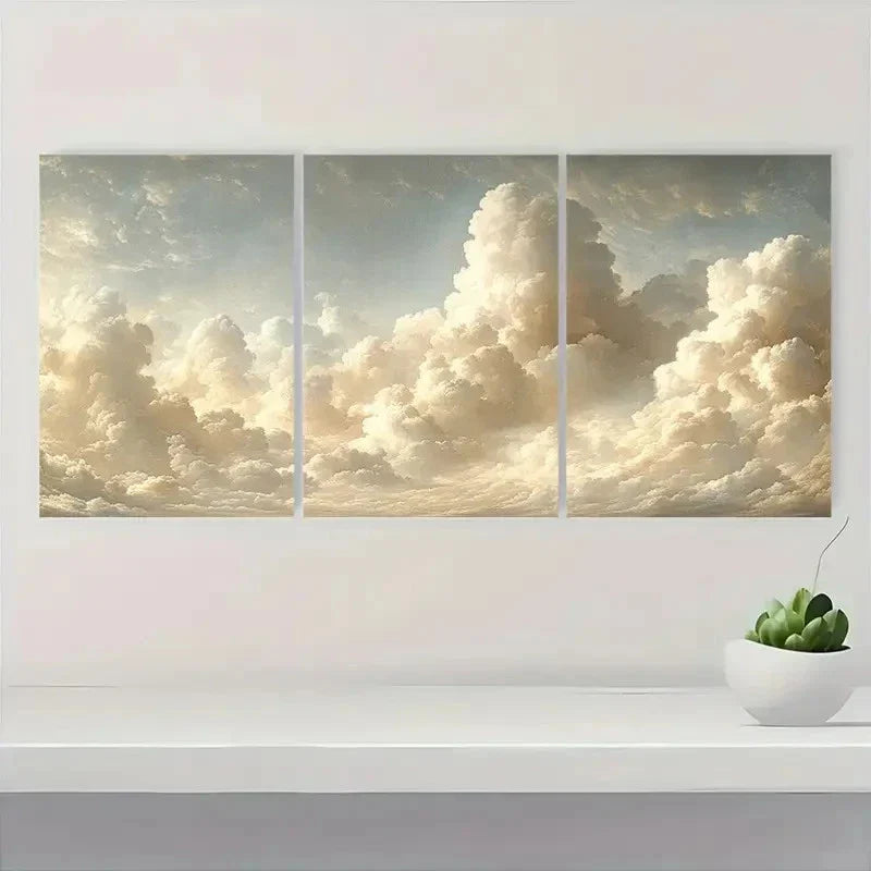 3pcs Abstract Beige & White Clouds  Wall Art Canvas Unframed - High Quality Print 100% Australian Made Wall Canvas - Bella Home Decor