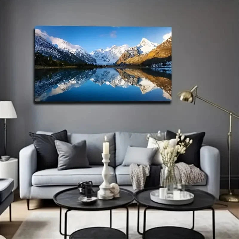 Snowy Mountain Reflection Wall Art Canvas Office Home Room Framed 120x60cm