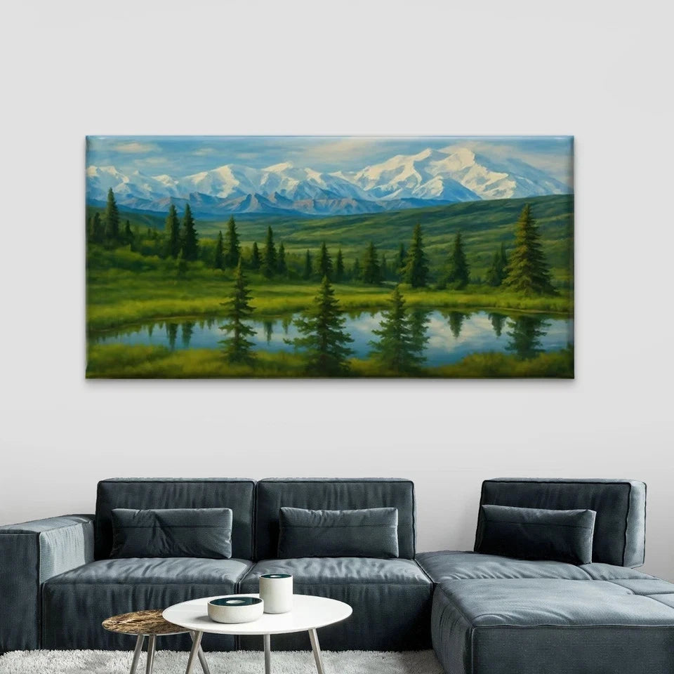 Snow Mountain & Pine Forest Wall Art Canvas Office Home Room Framed 120x60cm