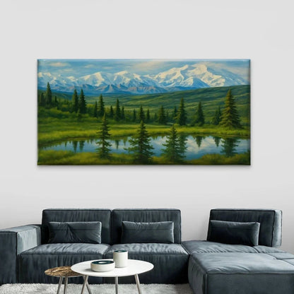 Snow Mountain & Pine Forest Wall Art Canvas Office Home Room Framed 120x60cm