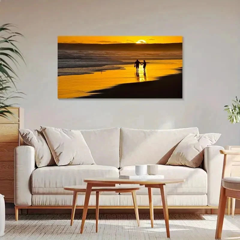 Romantic Sunset Beach Aesthetic Wall Art Canvas Office Home Room Framed 120x60cm - Bella Home Decor