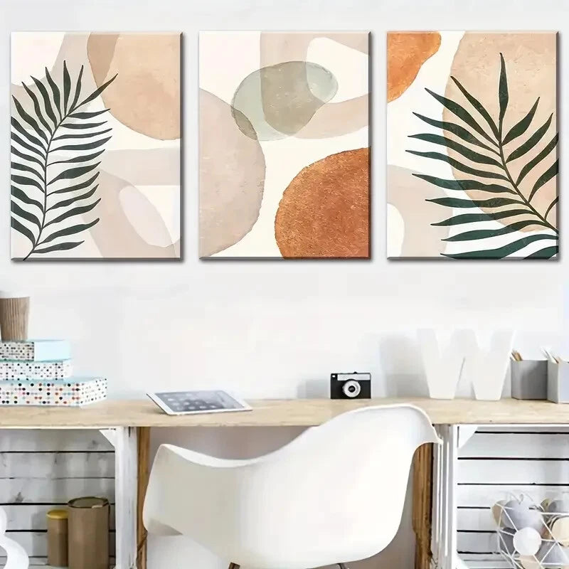 3pcs Modern Tropical Plants Abstract Geometric Metal Print Ready to Hang Art