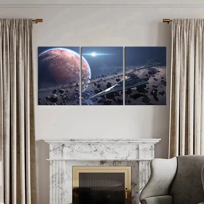 3pcs Sci-Fi Movie Spaceships Space & Meteorite Wall Art Set Canvas Framed 40x60cm - High Quality Print 100% Australian Made Wall Canvas Ready to Hang - Bella Home Decor