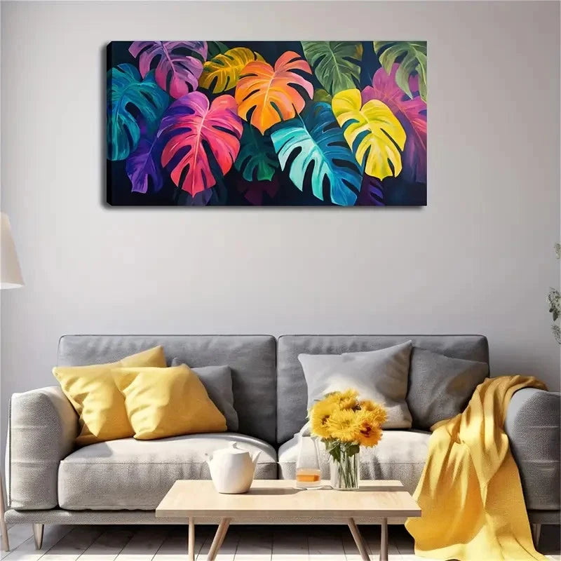 Tropical Leaf Watercolor Modern Wall Art Canvas Office Home Room Framed 120x60cm