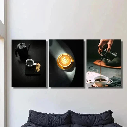 3pcs Black Espresso Coffee and Cake Wall Art Canvas Unframed – High Quality Print 100% Australian Made Wall Canvas - Bella Home Decor