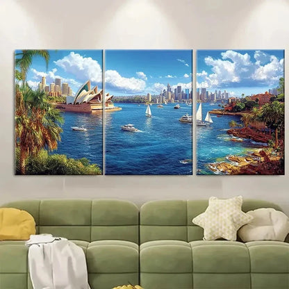 3pcs Sydney Coastal Botanical Decor Australia Wall Art Set Canvas Framed 50x70cm - High Quality Print 100% Australian Made Wall Canvas Ready to Hang