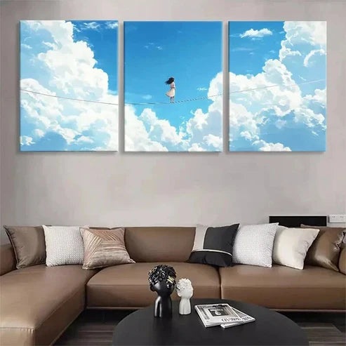 3pcs Dreamy Sky Surreal Girl Clouds Perfect Art Set Canvas Unframed - High Quality Print 100% Australian Made Wall Canvas - Bella Home Decor