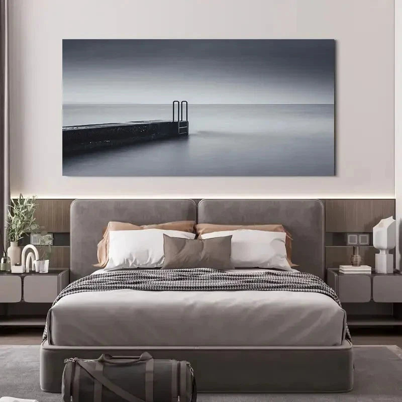Black & White Seascape Wall Art Canvas Office Home Room Framed 120x60cm