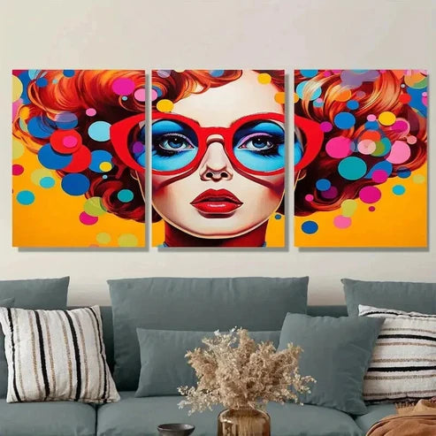 3pcs Colorful Abstract Woman Orange, Blue Wall Art Set Canvas Unframed - High Quality Print 100% Australian Made Wall Canvas - Bella Home Decor