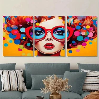 3pcs Colorful Abstract Woman Orange, Blue Wall Art Set Canvas Unframed - High Quality Print 100% Australian Made Wall Canvas - Bella Home Decor