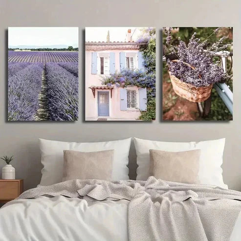 3pcs Lavender Field Provence Floral Decor Wall Art Set Canvas Unframed - High Quality Print 100% Australian Made Wall Canvas