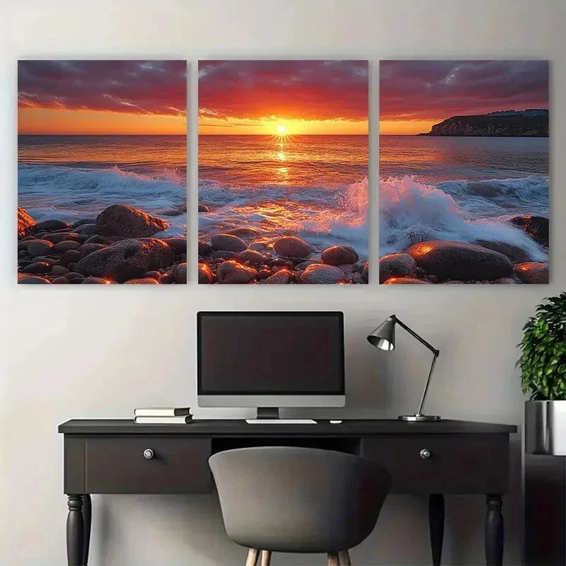 3pcs Little Fistral Beach Newquay Perfect Wall Art Set Canvas Framed 50x70cm - High Quality Print 100% Australian Made Wall Canvas Ready to Hang