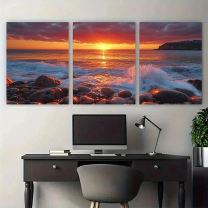 3pcs Little Fistral Beach Newquay Perfect Wall Art Set Canvas Framed 50x70cm - High Quality Print 100% Australian Made Wall Canvas Ready to Hang