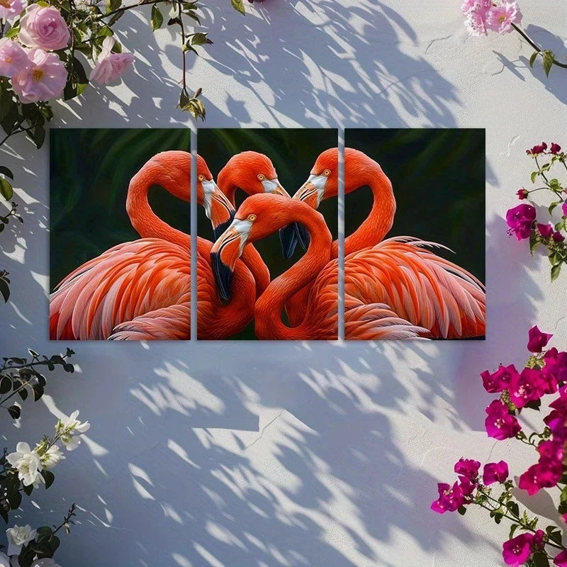 3pcs Oil Painting Flamingos Metal Print Ready to Hang Art