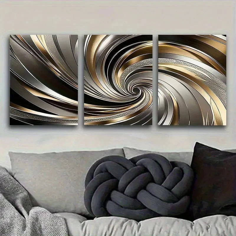 3pcs Modern Metal Swirl Wall Art Set Canvas Framed 60x90cm - High Quality Print 100% Australian Made Wall Canvas Ready to Hang - Bella Home Decor