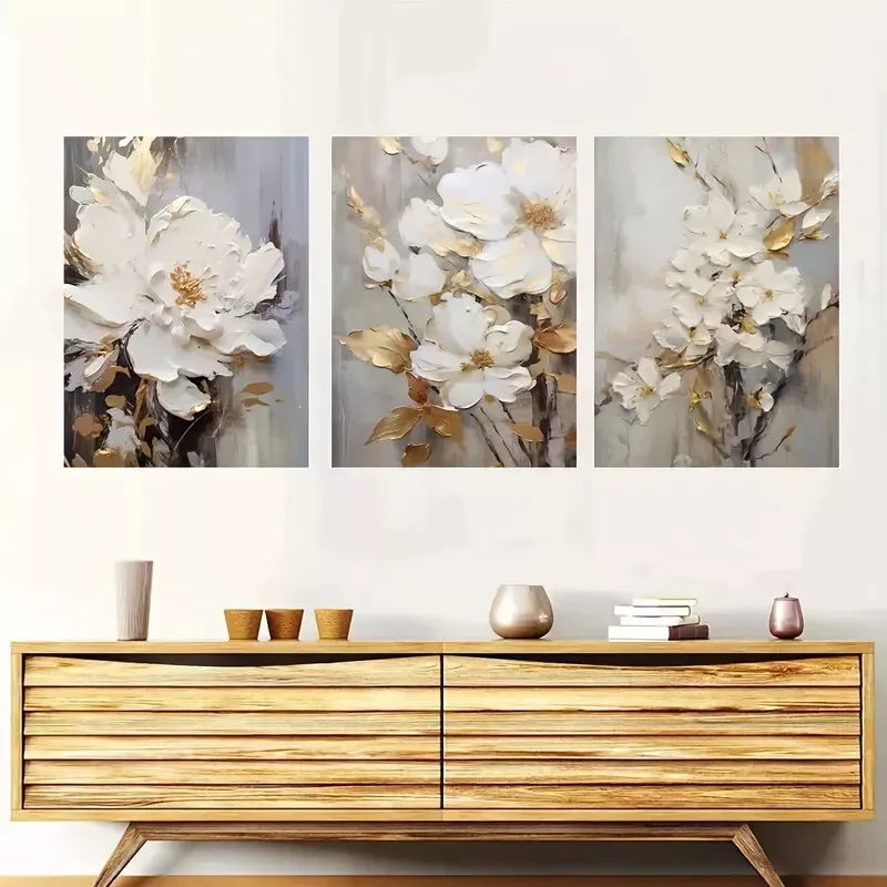 3pcs Abstract White Floral Canvas Framed 40x60cm - High Quality Print 100% Australian Made Wall Canvas Ready to Hang - Bella Home Decor