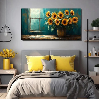 Sunflowers By The Window Wall Art Canvas Office Home Room Framed 120x60cm