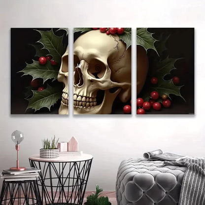 3pcs Skull Gothic Decor with & Berry Design   Wall Art Set Canvas Framed 50x70cm - High Quality Print 100% Australian Made Wall Canvas Ready to Hang