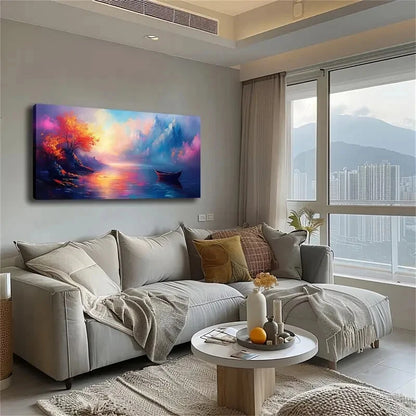 Vibrant Sunset & Mountain Lands Wall Art Canvas Office Home Room Framed 120x60cm - Bella Home Decor