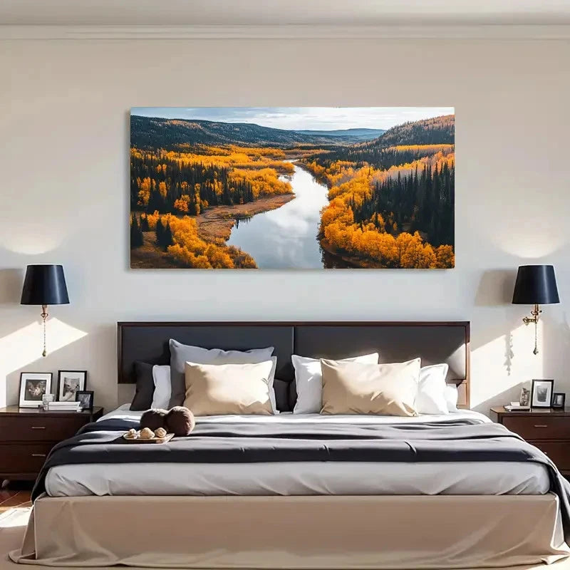Mountain Valley Perfect Autumn Wall Art Canvas Office Home Room Framed 120x60cm - Bella Home Decor