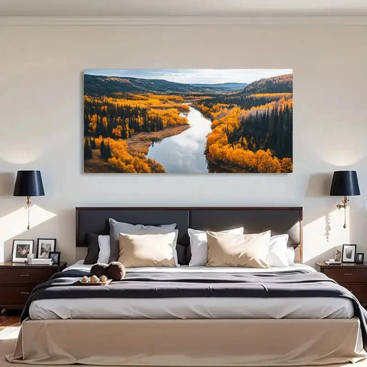 Mountain Valley Perfect Autumn Wall Art Canvas Office Home Room Framed 120x60cm