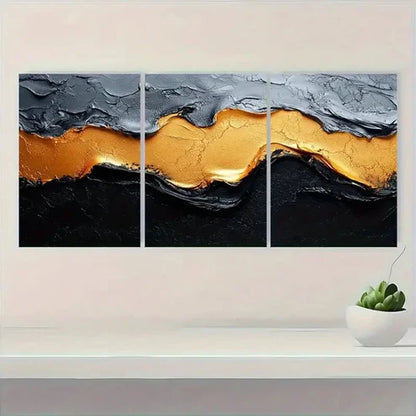 3pcs Minimalist Art Golden Accents  Wall Art Set Canvas Unframed - High Quality Print 100% Australian Made Wall Canvas - Bella Home Decor