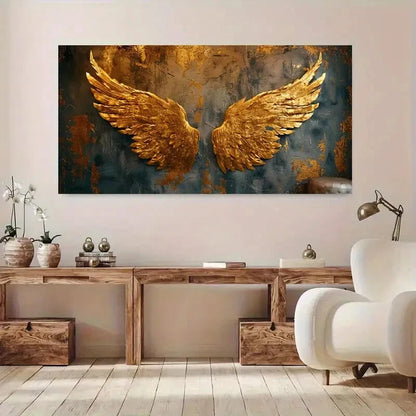 Elegant Golden Angel Wings wall canvas office home room framed 120x60cm - Bella Home Decor