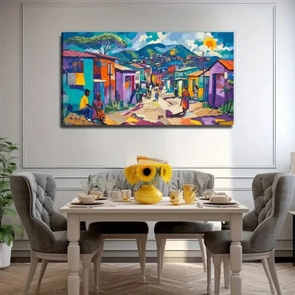 African Tribe House Suitable Wall Art Canvas Office Home Room Framed 120x60cm