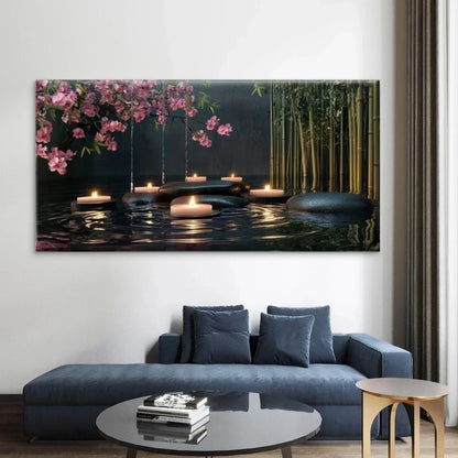 Candles on a Water Backdrop Wall Art Canvas Office Home Room Framed 120x60cm