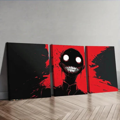 3pcs Red Monster Face Fear Danger Dark Perfect Wall Art Set Canvas Unframed - High Quality Print 100% Australian Made Wall Canvas