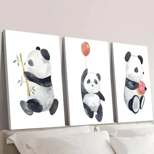 3pcs Panda with Bamboo Balloon & Dessert Wall Art Canvas Unframed – High Quality Print 100% Australian Made Wall Canvas
