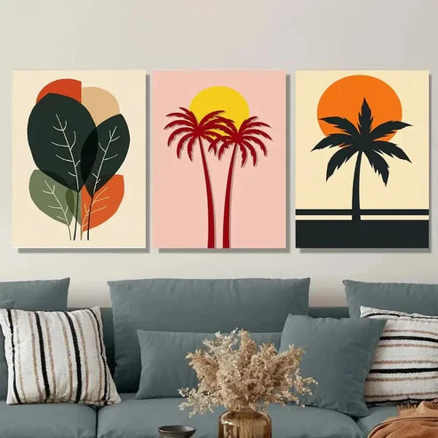 3pcs Tropical Palm Tree Modern Abstract Wall Art Set Canvas Unframed - High Quality Print 100% Australian Made Wall Canvas