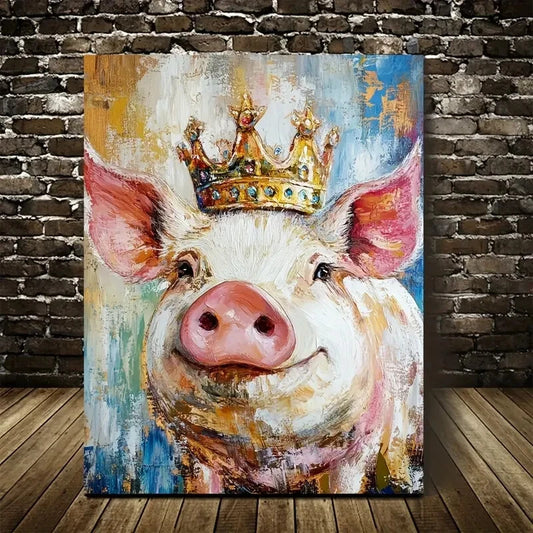 Vibrant Golden Crown Whimsical Crowned Pig 40x60cm Metal Print Ready to Hang - Bella Home Decor