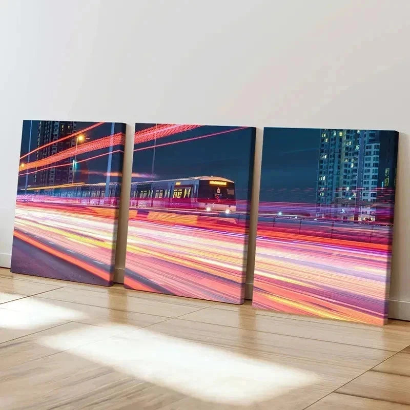 3pcs High Speed Train Aesthetics Color Wall Art Set Canvas Framed 60x90cm - High Quality Print 100% Australian Made Wall Canvas Ready to Hang